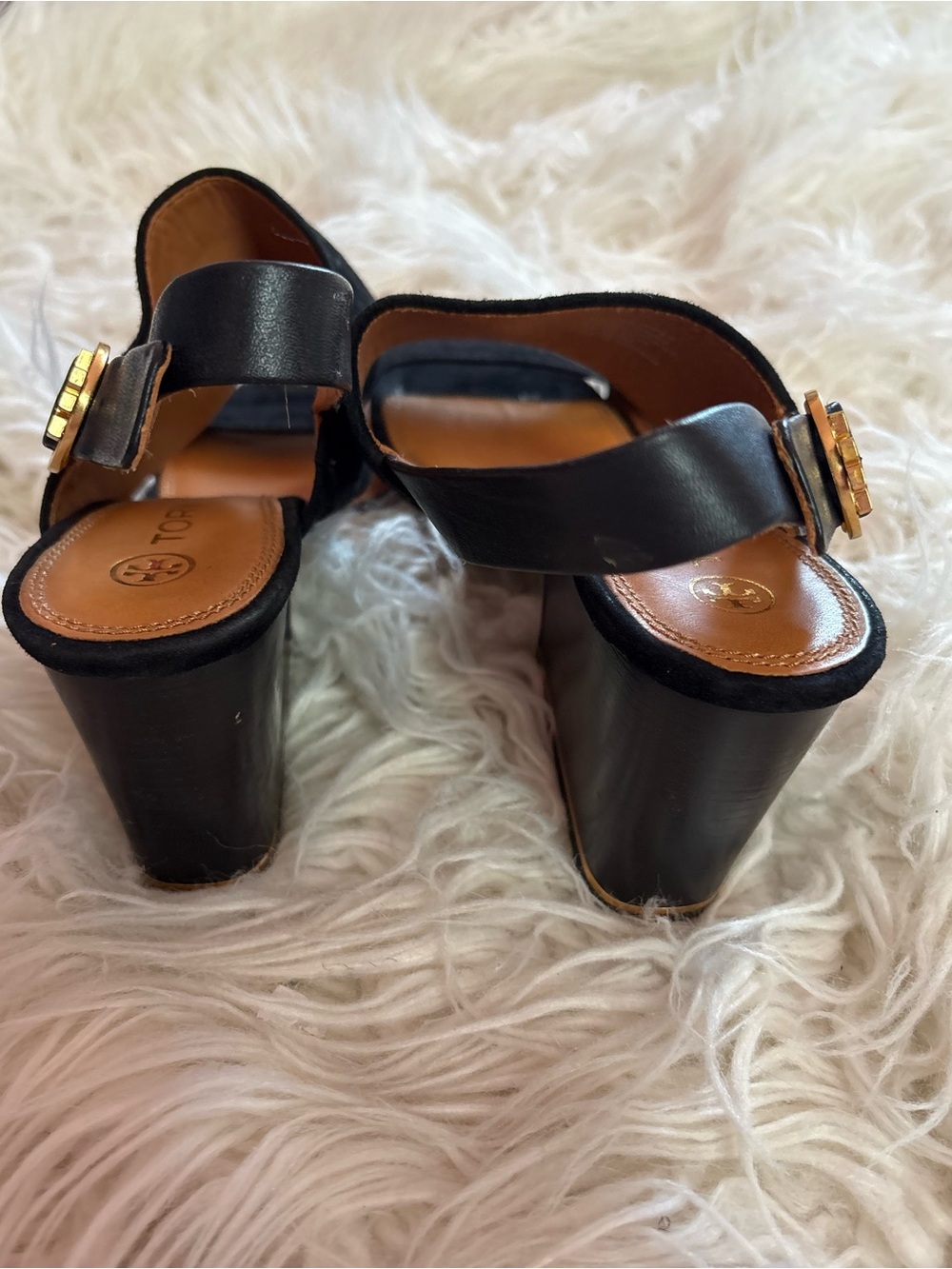 Tory Burch Black Suede Block Heel Slingback Sandals Size 8.5 - Picture 4 of 6